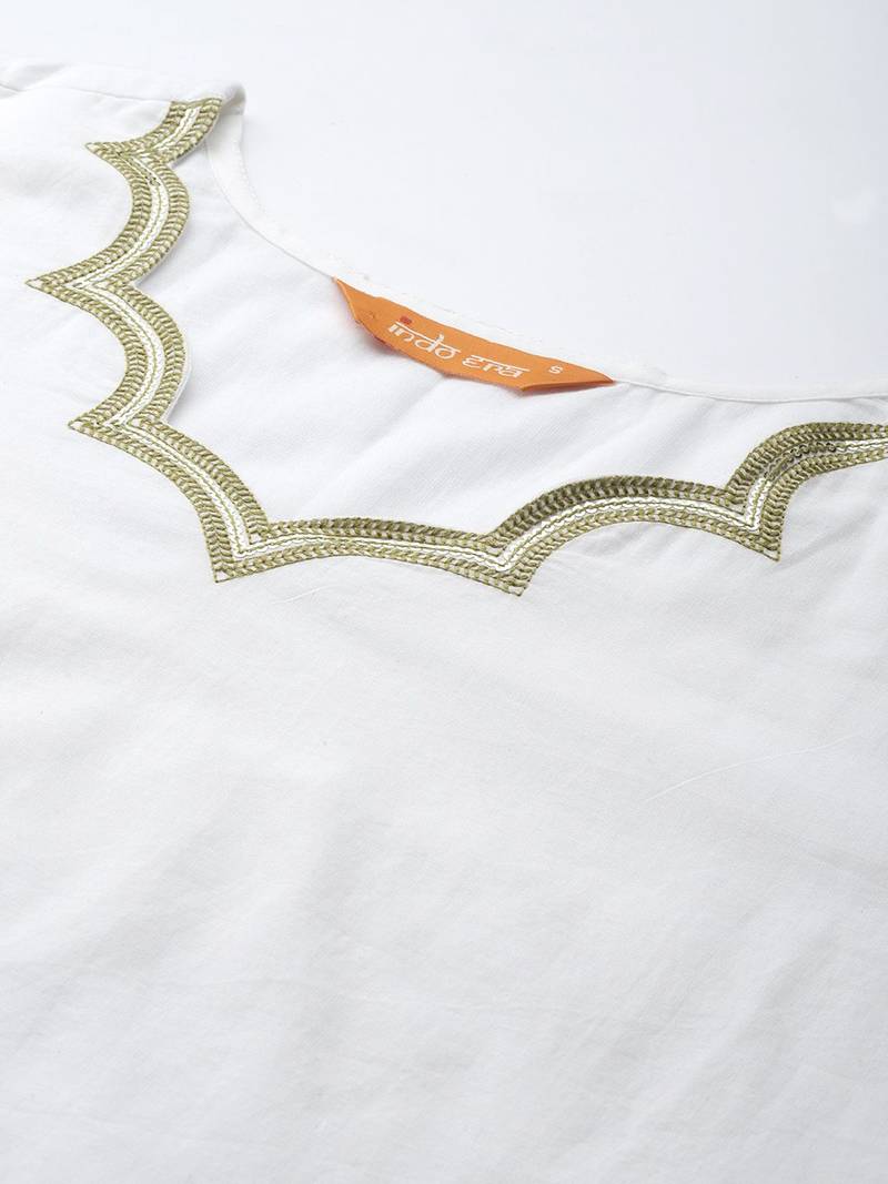 Floral Embroidered Sequinned Pure Cotton Kurta with Trousers & Dupatta
