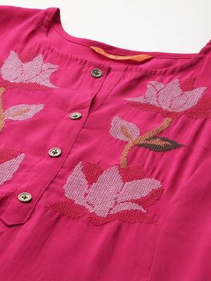 Floral Embroidered Thread Work Pure Cotton Kurta with Trousers 2