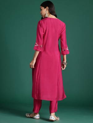 Floral Embroidered Thread Work Pure Cotton Kurta with Trousers 5
