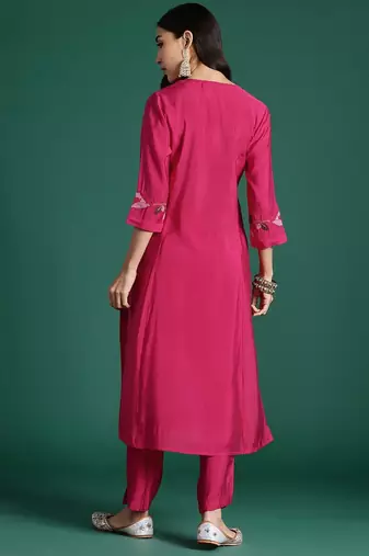 Floral Embroidered Thread Work Pure Cotton Kurta with Trousers
