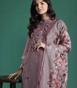 Floral Printed Thread Work Chanderi Silk Kurta with Trousers & With Dupatta