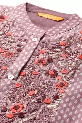 Floral Printed Thread Work Chanderi Silk Kurta with Trousers & With Dupatta
