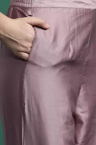 Floral Printed Thread Work Chanderi Silk Kurta with Trousers & With Dupatta