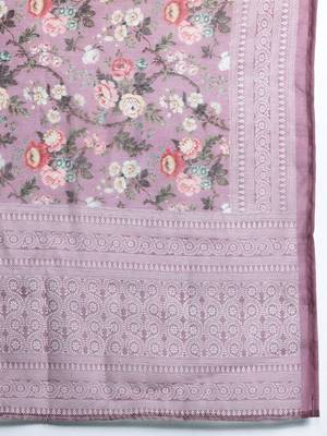 Floral Printed Thread Work Chanderi Silk Kurta with Trousers & With Dupatta 4