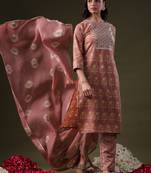 Floral Printed Regular Sequinned Pure Cotton Straight Kurta Set