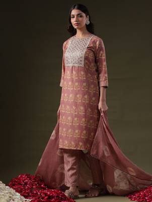 Floral Printed Regular Sequinned Pure Cotton Straight Kurta Set 2