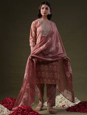 Floral Printed Regular Sequinned Pure Cotton Straight Kurta Set 3