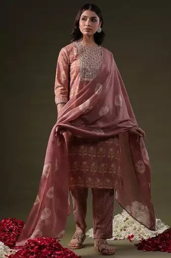 Floral Printed Regular Sequinned Pure Cotton Straight Kurta Set