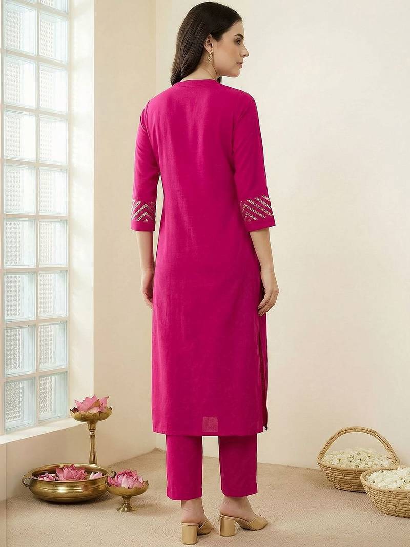 Women Printed Regular Sequinned Kurta with Trousers