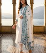 Women Ethnic Motifs Embroidered Regular Thread Work Pure Cotton Kurta with Trousers & With Dupatta