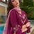 Floral Embroidered Thread Work Pure Silk Kurta With Trousers & Dupatta