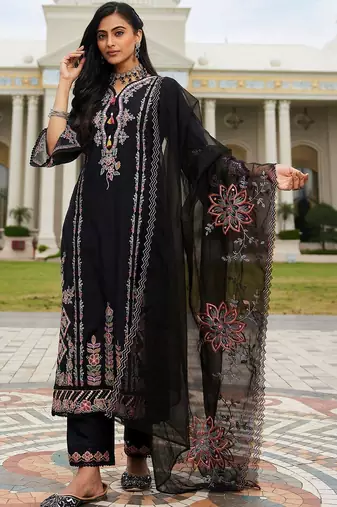 Women Floral Embroidered Regular Thread Work Kurta with Trousers & With Dupatta