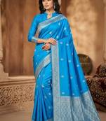 Skyblue color art silk blend sarees with blouse