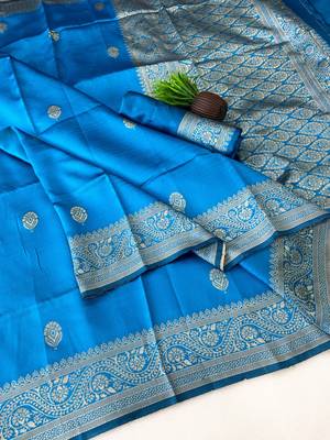 Skyblue color art silk blend sarees with blouse 2