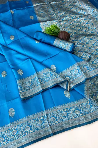 Skyblue color art silk blend sarees with blouse