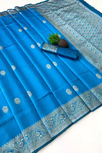 Skyblue color art silk blend sarees with blouse