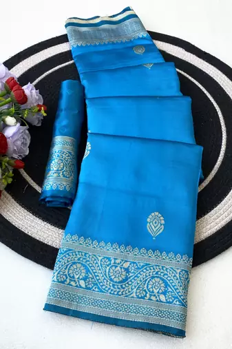Skyblue color art silk blend sarees with blouse