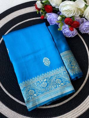 Skyblue color art silk blend sarees with blouse 5