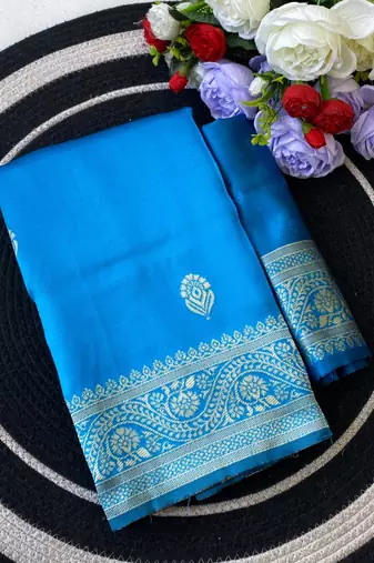 Skyblue color art silk blend sarees with blouse