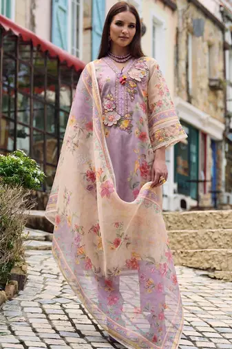 Women Floral Printed Regular Thread Work Linen Kurta with Trousers & With Dupatta