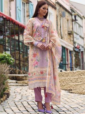 Women Floral Printed Regular Thread Work Linen Kurta with Trousers & With Dupatta 6