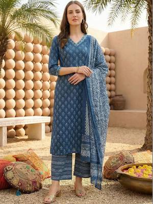 Women Ethnic Motifs Printed Regular Pure Cotton Kurta with Palazzos & With Dupatta 1