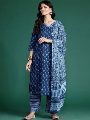 Women Ethnic Motifs Printed Regular Pure Cotton Kurta with Palazzos & With Dupatta 3
