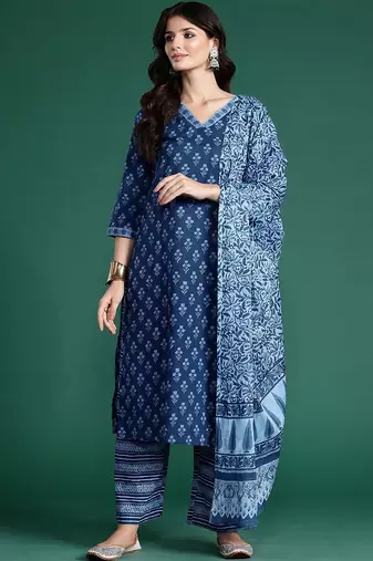 Women Ethnic Motifs Printed Regular Pure Cotton Kurta with Palazzos & With Dupatta