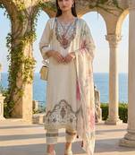 Women Floral Embroidered Regular Thread Work Pure Cotton Kurta with Trousers & With Dupatta