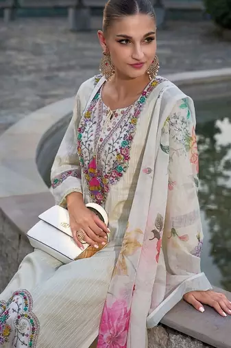 Women Floral Embroidered Regular Thread Work Pure Cotton Kurta with Trousers & With Dupatta