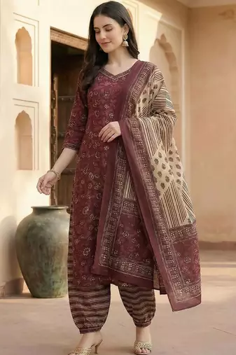 Women Floral Printed Regular Pure Cotton Kurta with Patiala & With Dupatta