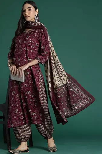 Women Floral Printed Regular Pure Cotton Kurta with Patiala & With Dupatta