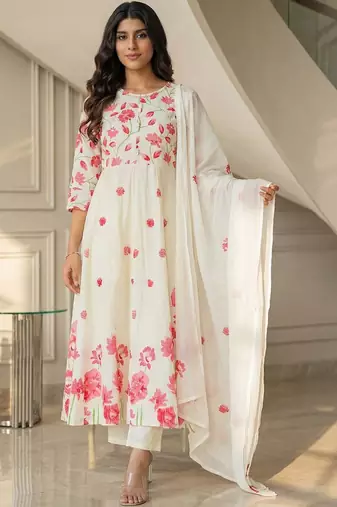 Women Floral Printed Panelled Pure Cotton Kurta with Trousers & With Dupatta