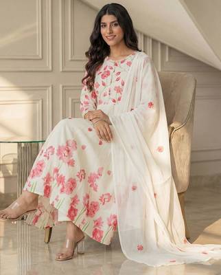Women Floral Printed Panelled Pure Cotton Kurta with Trousers & With Dupatta 2
