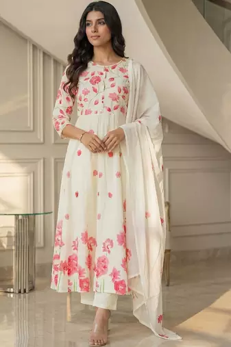 Women Floral Printed Panelled Pure Cotton Kurta with Trousers & With Dupatta