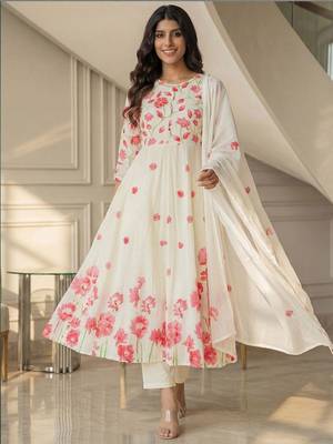 Women Floral Printed Panelled Pure Cotton Kurta with Trousers & With Dupatta 5