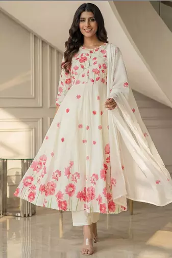 Women Floral Printed Panelled Pure Cotton Kurta with Trousers & With Dupatta