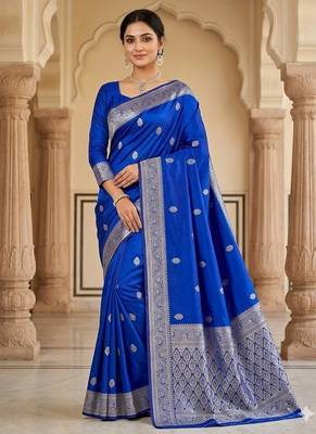Royalblue color art silk blend sarees with blouse 1