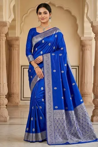 Royalblue color art silk blend sarees with blouse