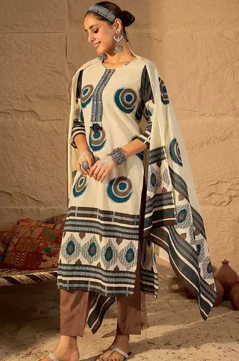 Women Printed Regular Pure Cotton Kurta with Trousers & With Dupatta