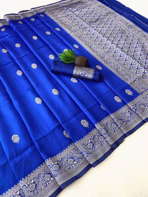Royalblue color art silk blend sarees with blouse 3