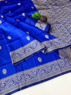 Royalblue color art silk blend sarees with blouse 4