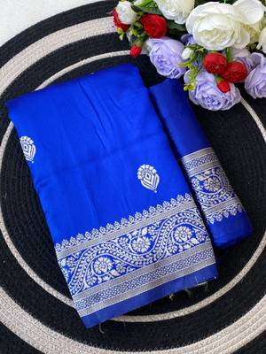 Royalblue color art silk blend sarees with blouse 5