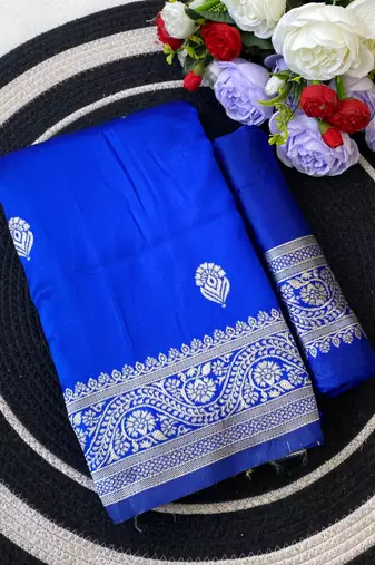 Royalblue color art silk blend sarees with blouse