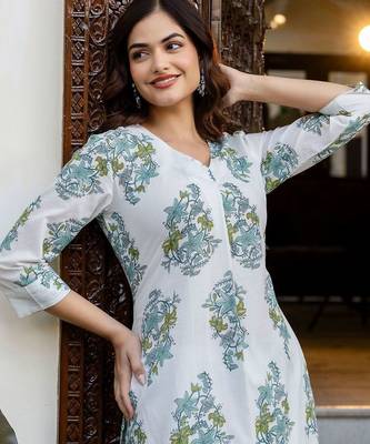 Women Floral Printed Regular Pure Cotton Kurta with Trousers 4