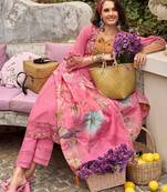 Women Floral Regular Thread Work Pure Cotton Kurta with Trousers & With Dupatta