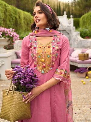 Women Floral Regular Thread Work Pure Cotton Kurta with Trousers & With Dupatta 2