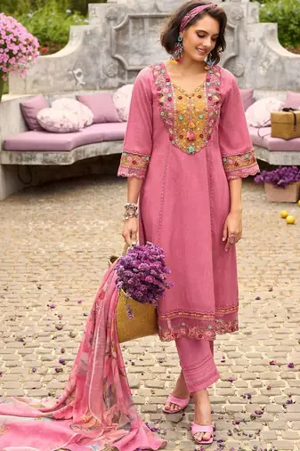 Women Floral Regular Thread Work Pure Cotton Kurta with Trousers & With Dupatta