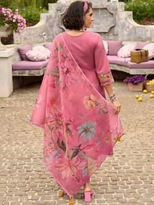 Women Floral Regular Thread Work Pure Cotton Kurta with Trousers & With Dupatta 5