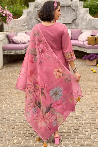 Women Floral Regular Thread Work Pure Cotton Kurta with Trousers & With Dupatta